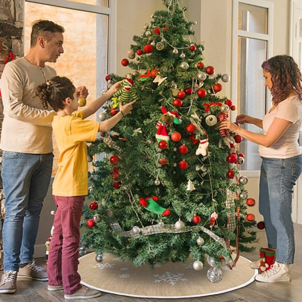 Rustic Burlap Christmas Tree Skirt – 48” Snowflake Farmhouse Style – NWT - Picture 3 of 12